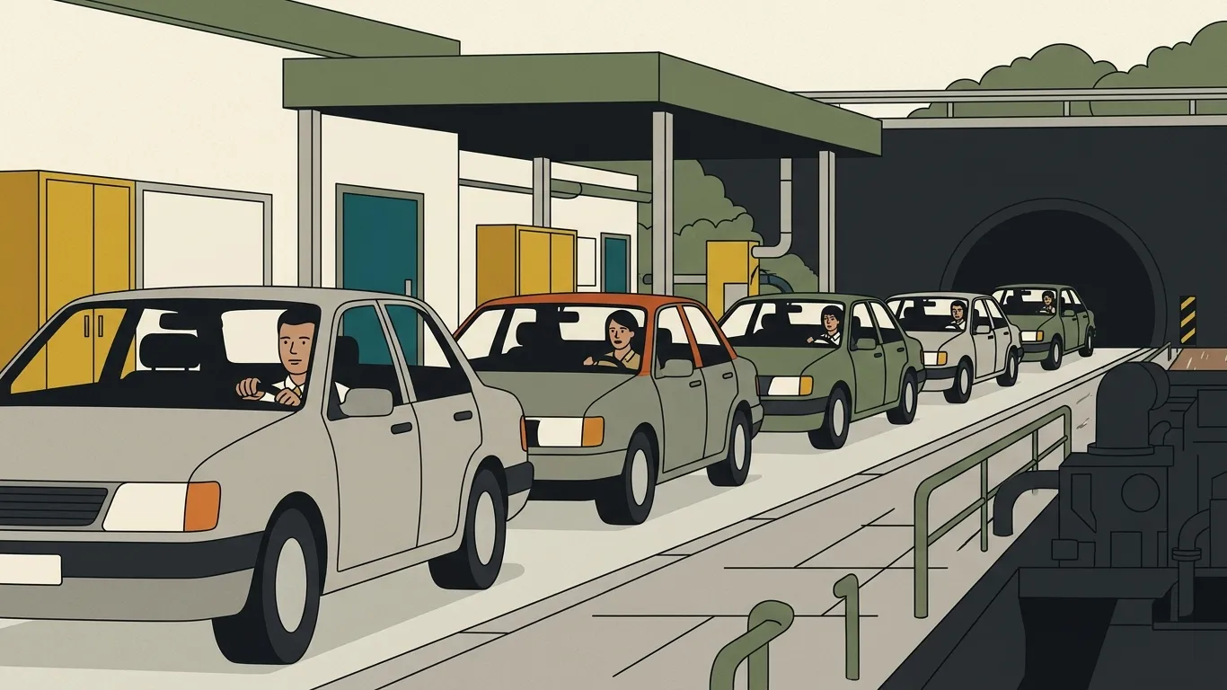 Cars queue into an express car wash tunnel