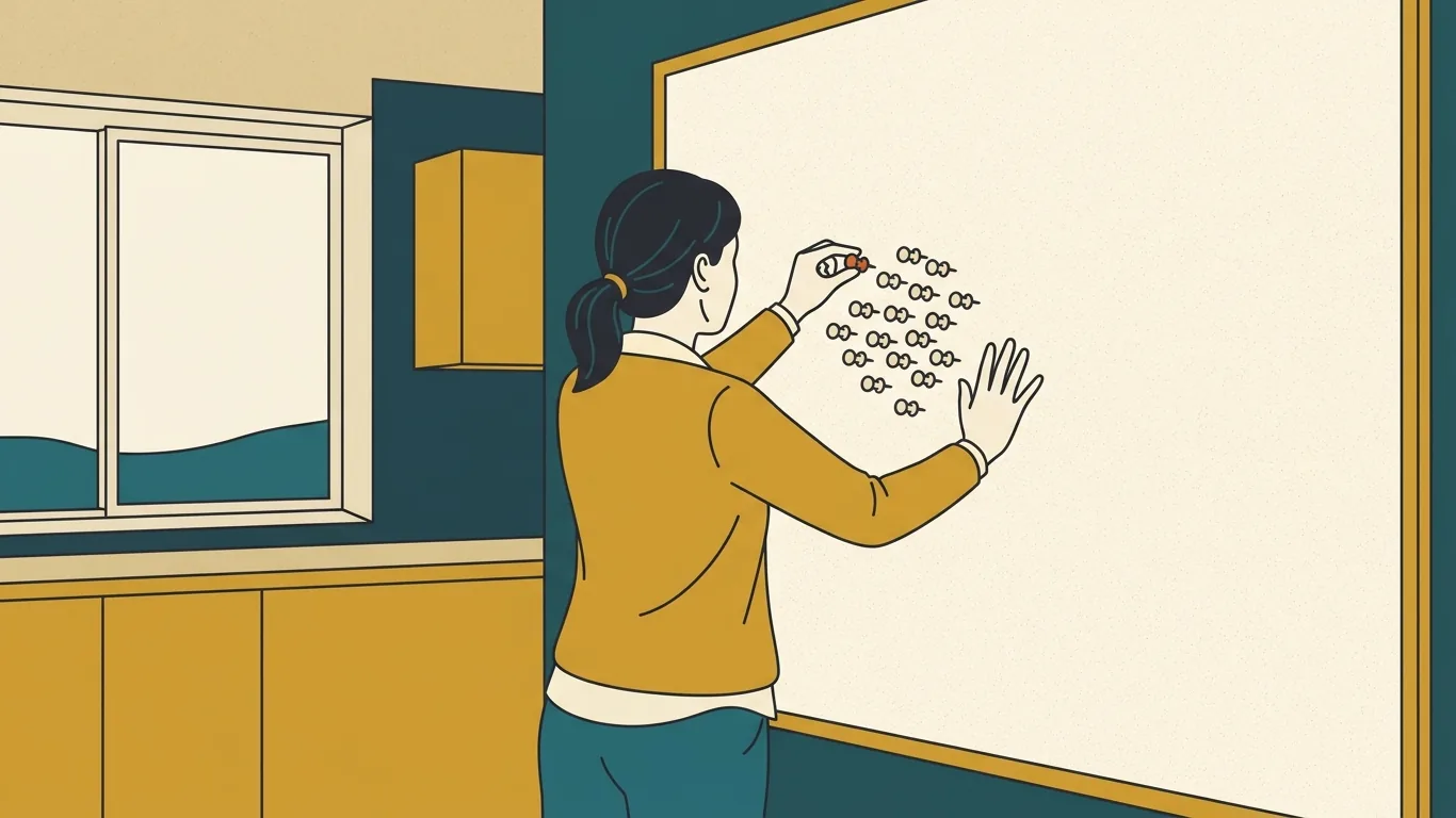 A franchise owner pins territories onto a map on her office wall